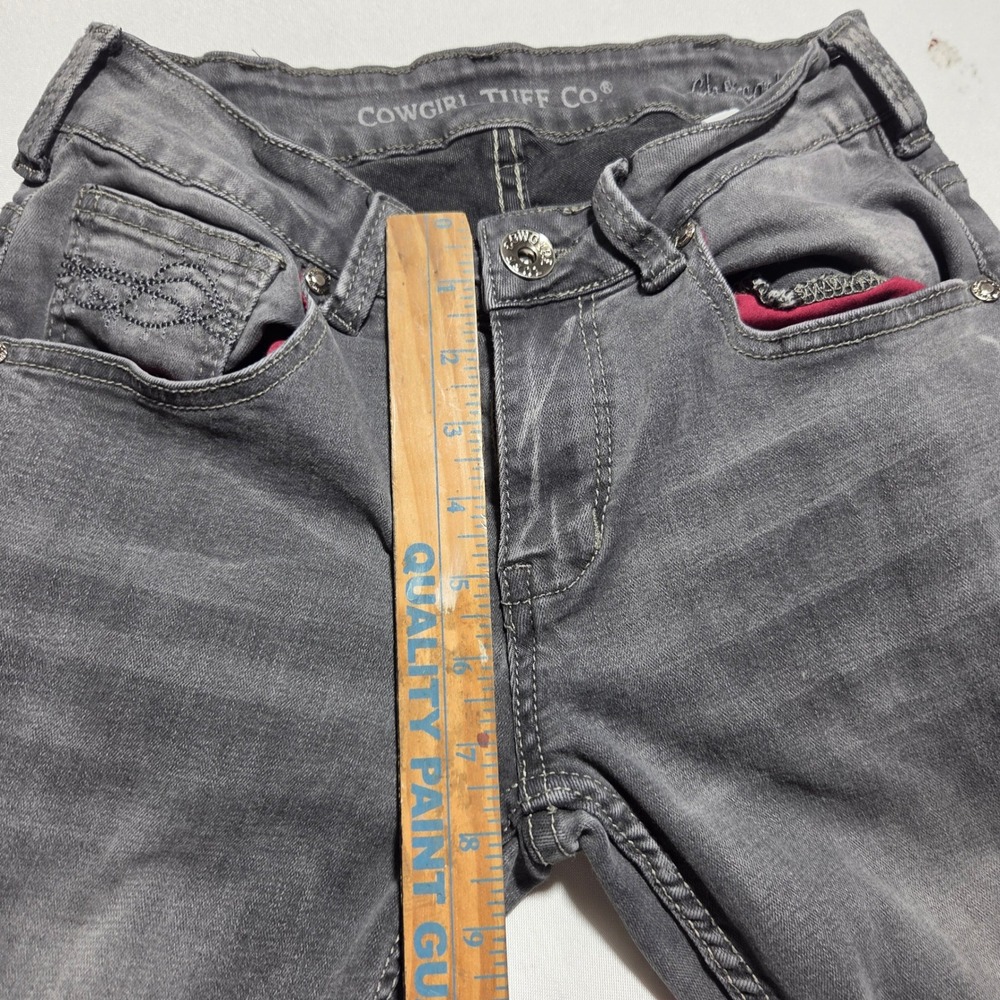 Cowgirl Tuff Co Charcoal Gray Bootcut Flare Western Jeans W27 L33 Embroidered - Picture 7 of 8